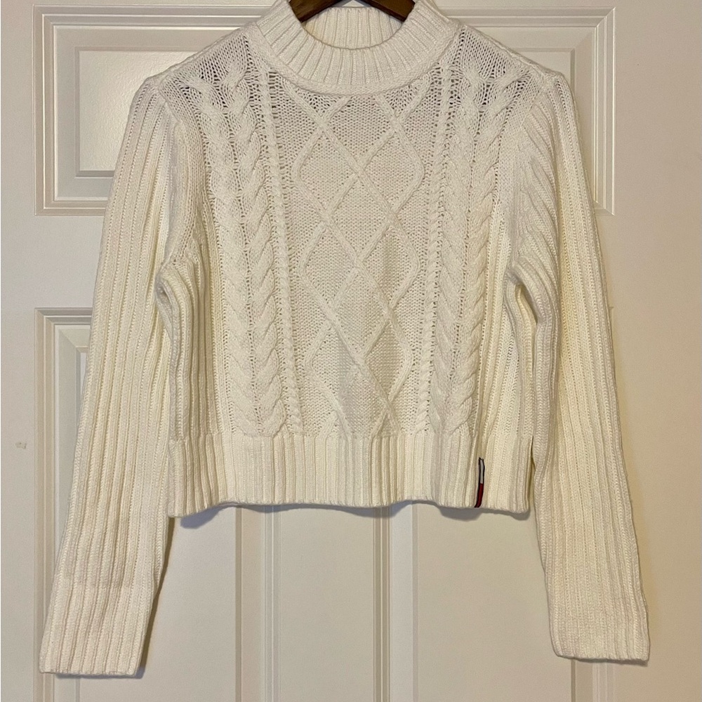 Tommy Hilfiger White Cable Knit Turtleneck Sweater